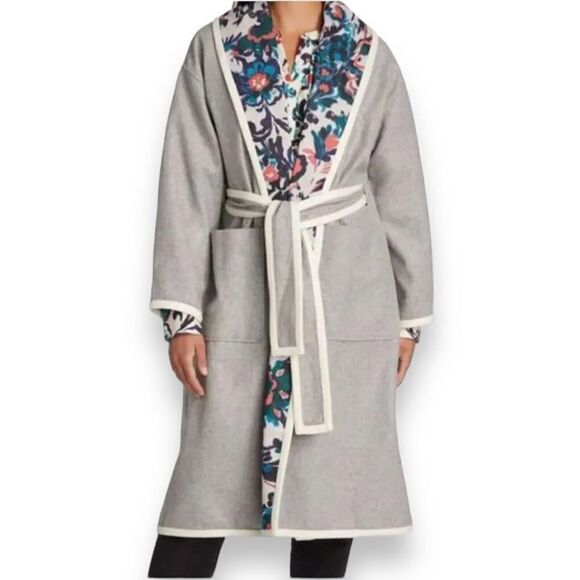 Tanya Taylor Women's M/L Grey And Floral Cadence Wool-Blend Robe Coat NWT $765‎ - Picture 13 of 13
